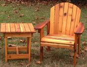Click to enlarge image Beautiful cedar stained table and Garden Chair - Square Side Table: - Great Table to hold your drink or a snack!